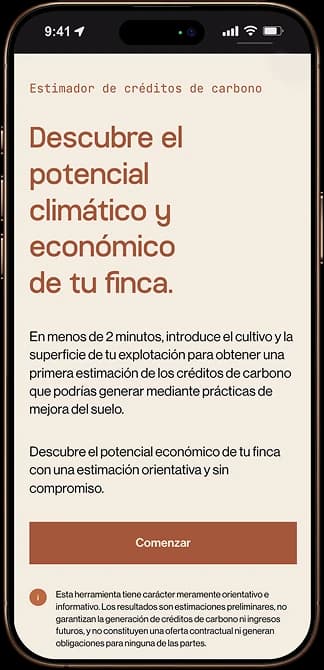Estimador de créditos de carbono de Radica en un móvil