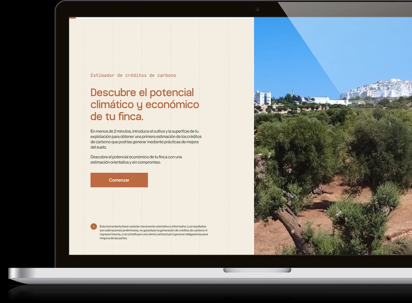 Estimador de créditos de carbono de Radica en un portátil
